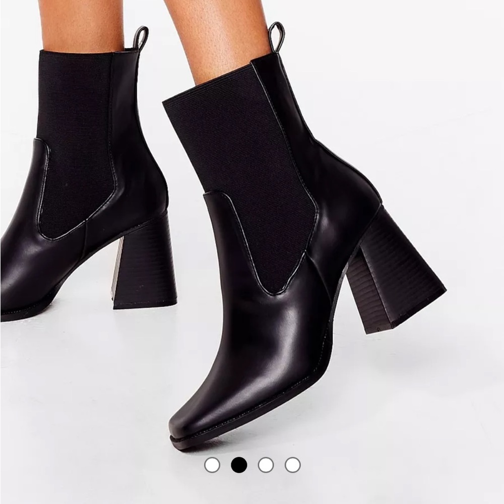 Nasty Gal Square Toe Block Heels Boot Black Size 36 / SIze 6